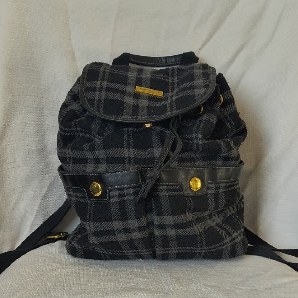 Tommy Hilfiger Plaid Backpack with Gold Accents